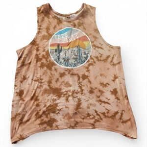 No Boundaries Brown Tie-Dye Muscle Tee with Desert Graphic
